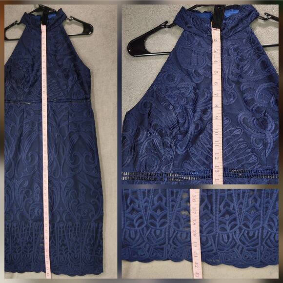 Bardot Lace Sheath‎ Dress sz 10 L Women Gemma Navy Blue Halter Cocktail Wedding - Picture 5 of 12